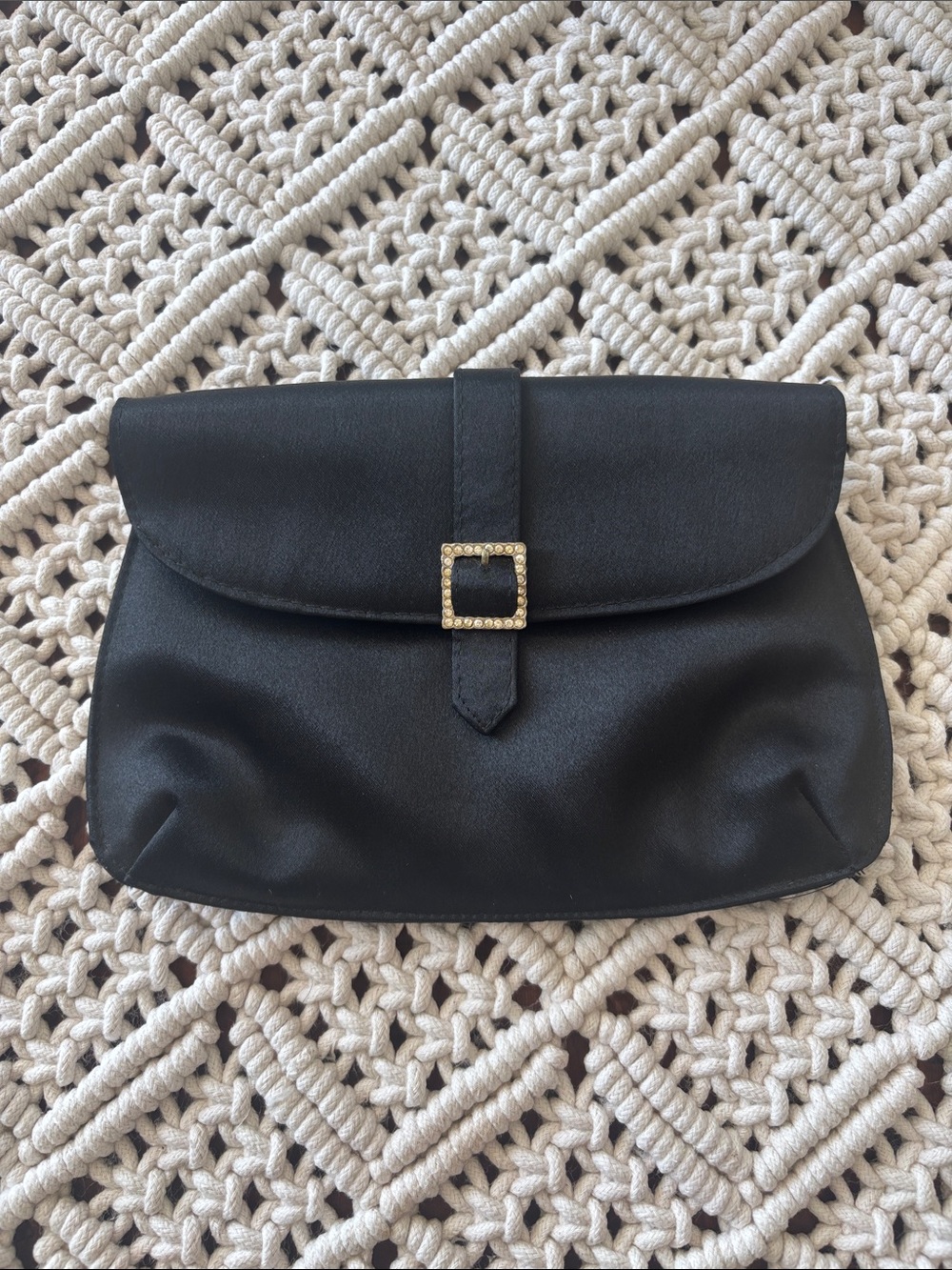 Jessica McClintock Black Clutch with Gold Buckle